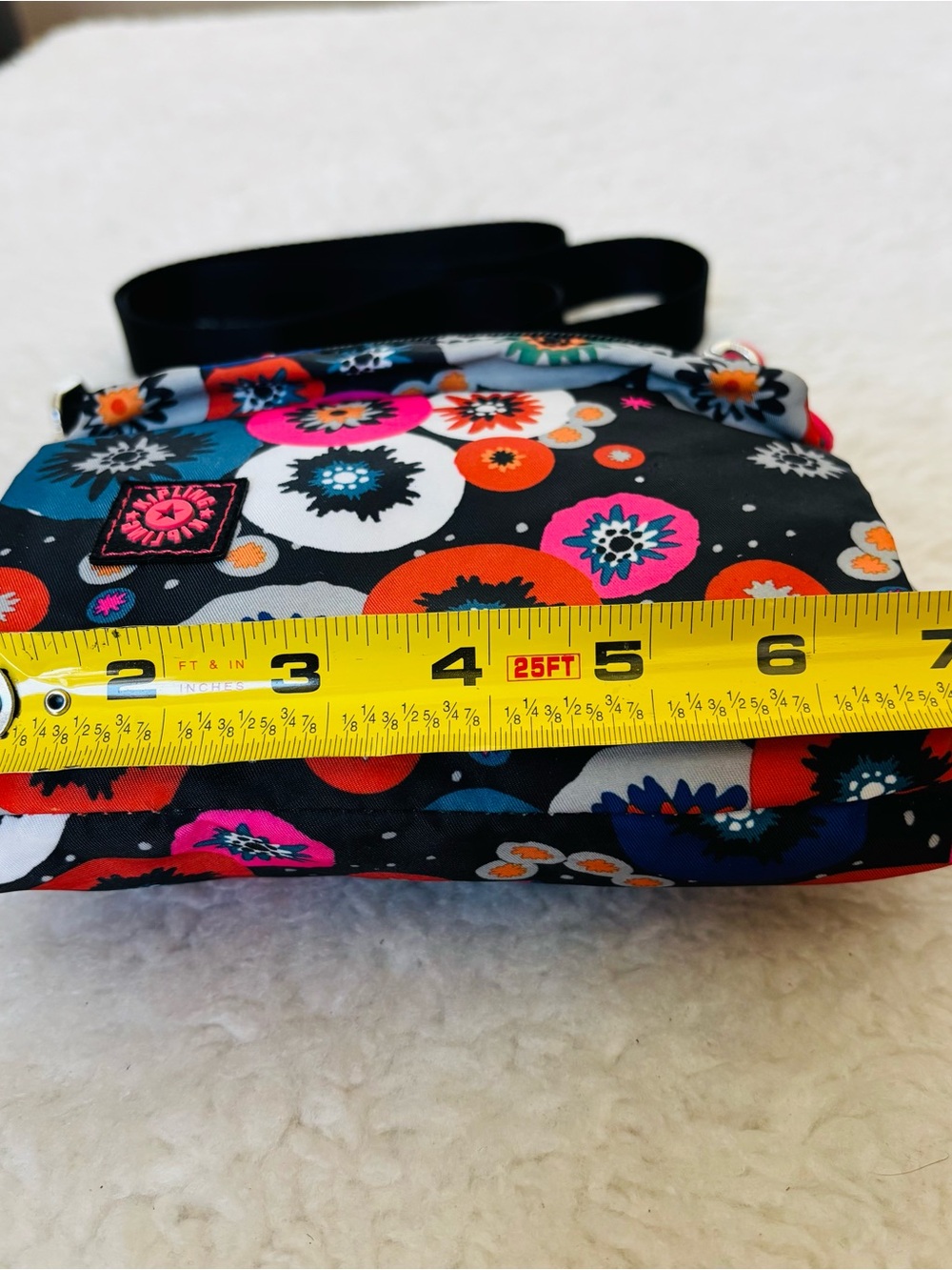 Kipling Floral Dot Crossbody Bag in Black, Orange, Pink & Blue size 7”x7”x2” - Picture 9 of 16